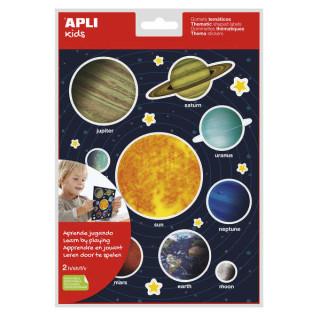 Apli Bolsa de Gomets Tematicos Sistema Solar - 40 Gomets en 2 Hojas - Adhesivo Removible - Ayuda Al Aprendizaje Visual y Motor