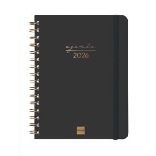 Finocam Alma Agenda en Catalan - Anual 2026 - con Espiral - Formato E10 - 180x30x220mm - 1 Dia por Pagina - Color Negro