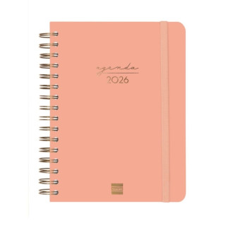 Finocam Alma Agenda en Catalan - Anual 2026 - con Espiral - Formato E10 - 180x30x220mm - 1 Dia por Pagina - Color Coral