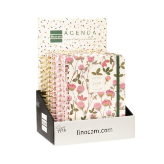 Finocam Moniquilla Expositor con 8 Agendas de Espiral Surtidas - Anual 2026 - Planificador - Cierre de Goma - Formato E10 - Col