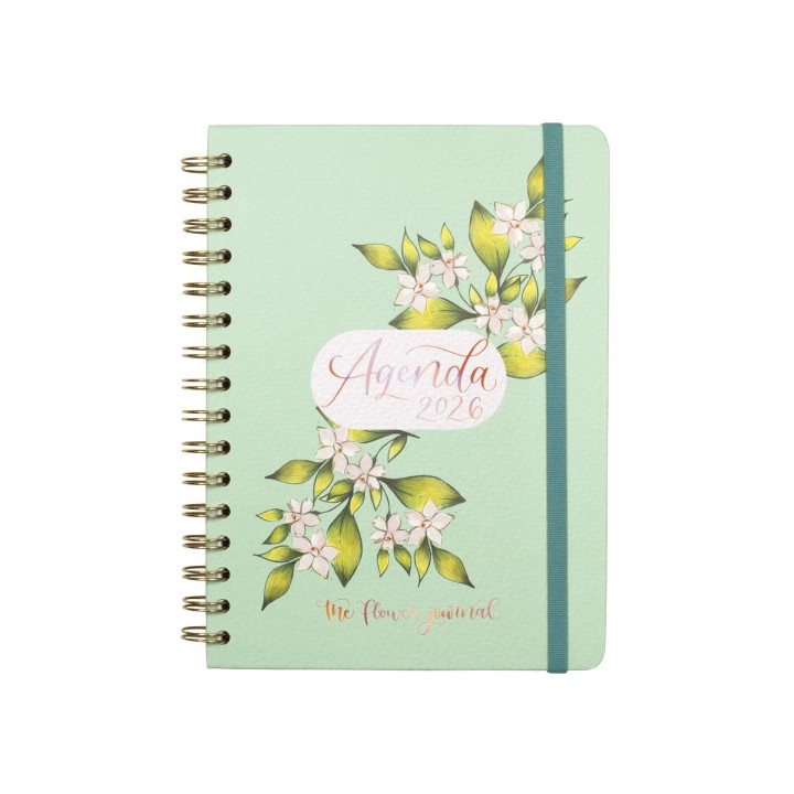 Finocam Flower Journal Agenda de Espiral en Catalan - Anual 2026 - Tapa Dura - Cierre de Goma - Formato E10 - 155X212mm - Seman