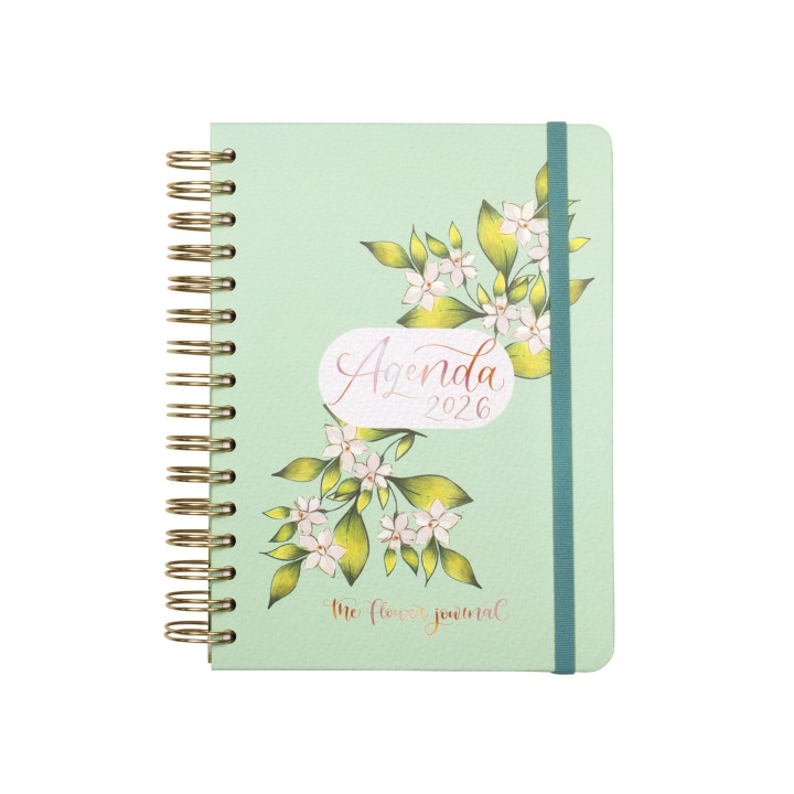 Finocam Flower Journal Agenda de Espiral - Anual 2026 - Tapa Dura - Cierre de Goma - Formato E10 - 155X212mm - 1 Dia por Pagina