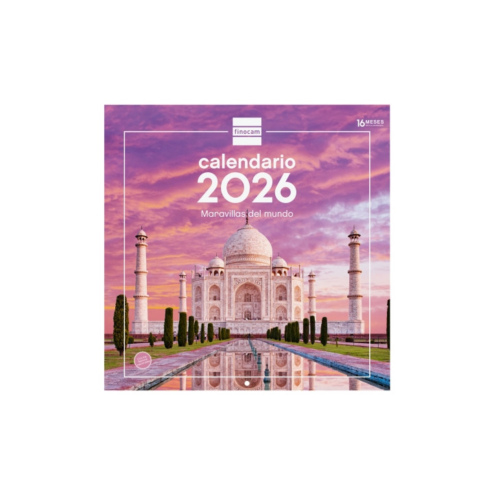 Finocam Calendario de Pared - Anual 2026 - Imagenes Variadas - 300x300mm - Espacio para Escribir - Tematica de Maravillas Del M