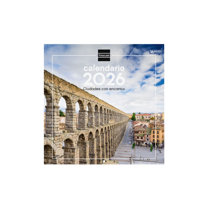 Finocam Calendario de Pared - Anual 2026 - Imagenes Variadas - 300x300mm - Espacio para Escribir - Tematica de Ciudades y Puebl
