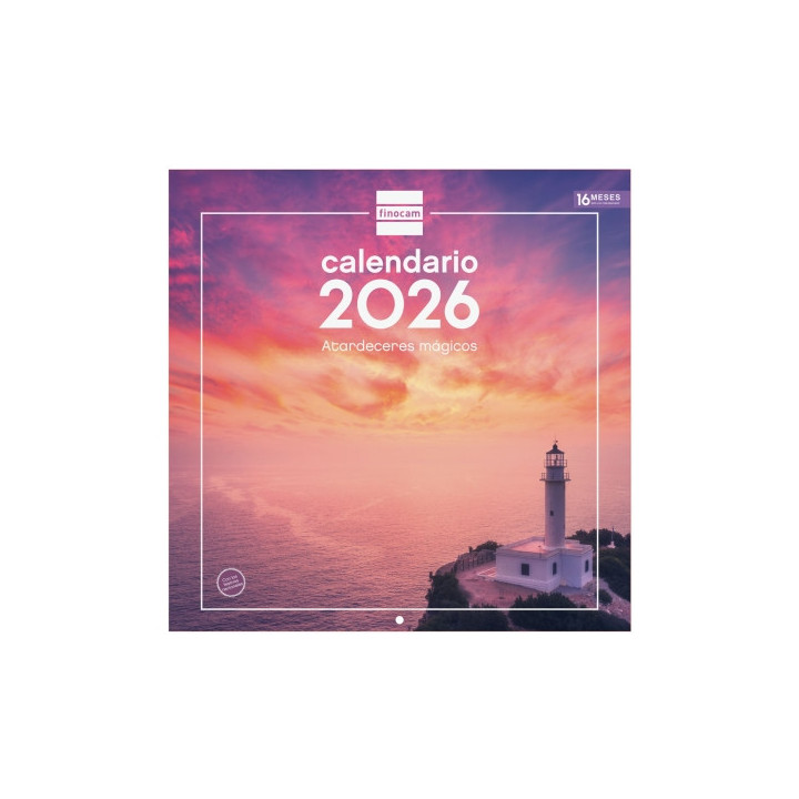 Finocam Calendario de Pared - Anual 2026 - Imagenes Variadas - 300x300mm - Espacio para Escribir - Tematica de Atardeceres Magi