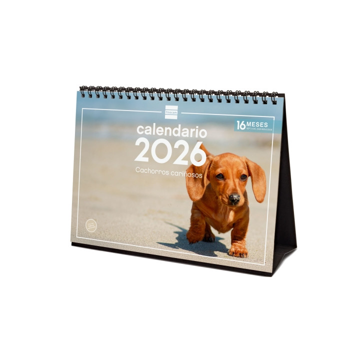 Finocam Calendario de Sobremesa - Anual 2026 - Imagenes Variadas - Espacio para Escribir - Tematica de Cachorros