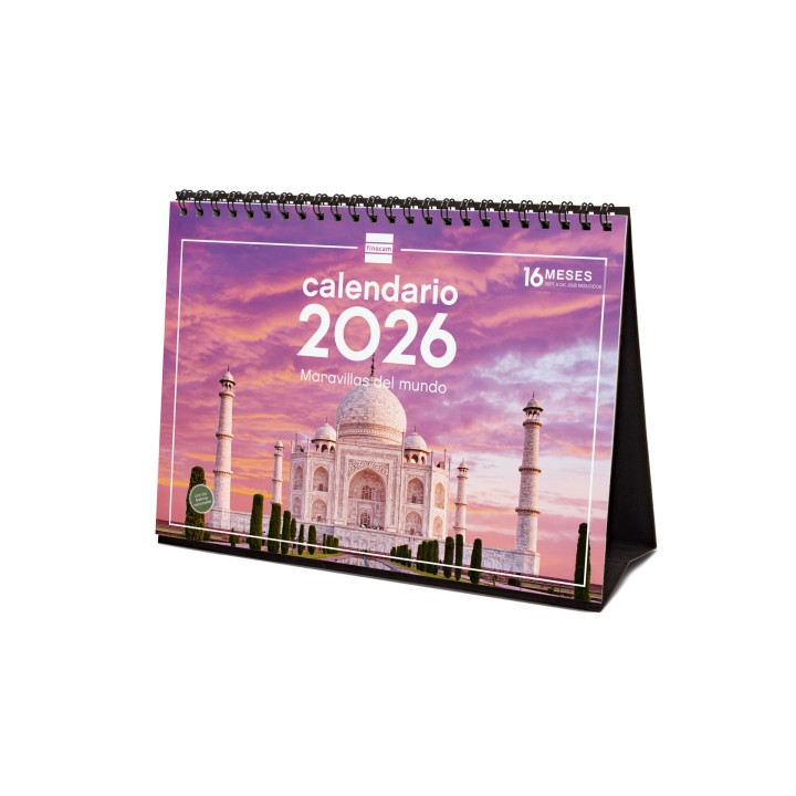 Finocam Calendario de Sobremesa - Anual 2026 - Imagenes Variadas - Espacio para Escribir - Tematica de Maravillas Del Mundo