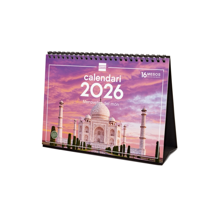 Finocam Calendario de Sobremesa en Catalan - Anual 2026 - Imagenes Variadas - Espacio para Escribir - Tematica de Maravillas De