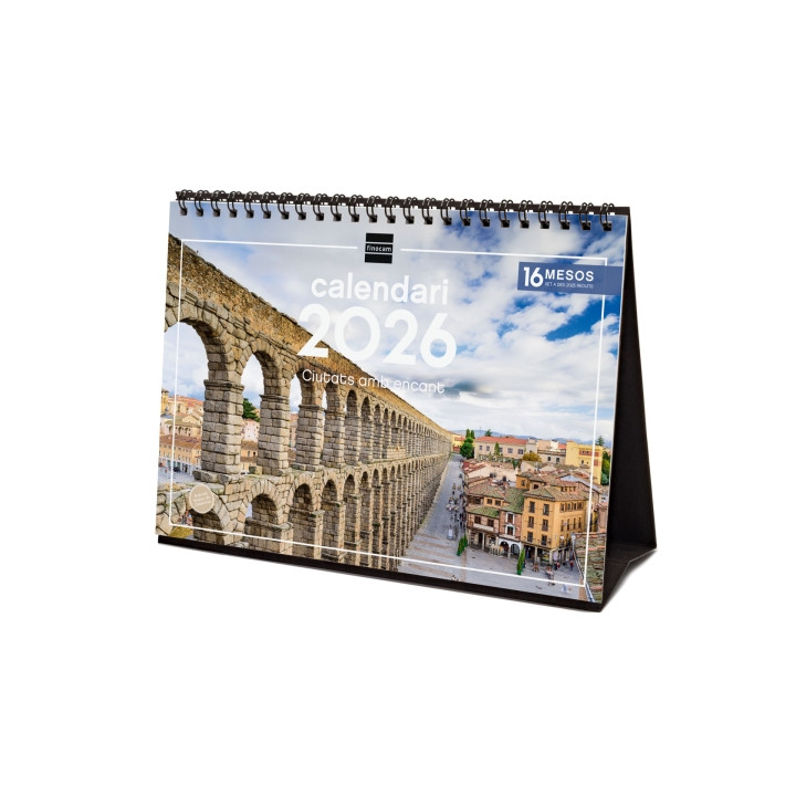 Finocam Calendario de Sobremesa en Catalan - Anual 2026 - Imagenes Variadas - Espacio para Escribir - Tematica de Ciudades y Pu