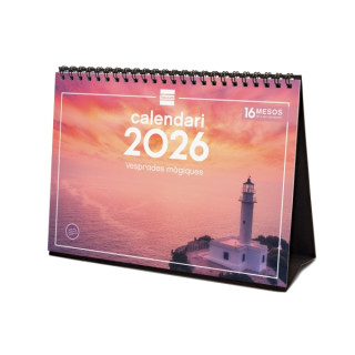 Finocam Calendario de Sobremesa en Catalan - Anual 2026 - Imagenes Variadas - Espacio para Escribir - Tematica de Atardeceres M
