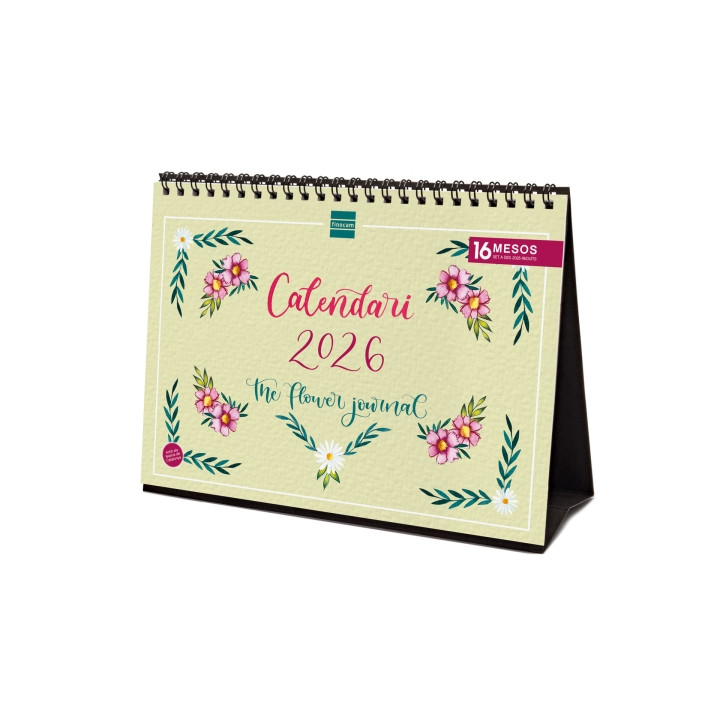 Finocam Calendario de Sobremesa en Catalan - Anual 2026 - Imagenes Variadas - Espacio para Escribir - Tematica de Flores