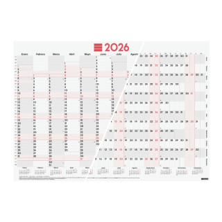 Finocam Planificador de Tipo Poster - Anual 2026 - Espacio para Escribir - 680x485mm - Numeros Grandes - Color Blanco y Rojo