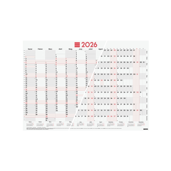 Finocam Planificador de Tipo Poster en Catalan - Anual 2026 - Espacio para Escribir - 680x485mm - Numeros Grandes - Color Blanc