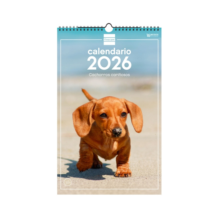 Finocam Calendario de Pared - Anual 2026 - Imagenes Variadas - con Espiral - Espacio para Escribir - Tematica de Cachorros