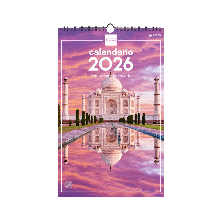 Finocam Calendario de Pared - Anual 2026 - Imagenes Variadas - con Espiral - Espacio para Escribir - Tematica de Maravillas Del