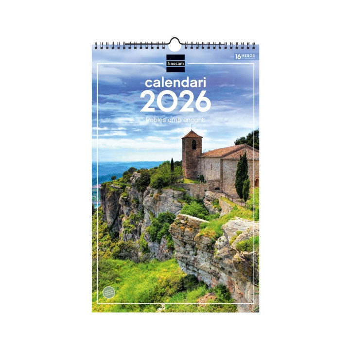 Finocam Calendario de Pared en Catalan - Anual 2026 - Imagenes Variadas - con Espiral - Espacio para Escribir - Tematica de Ciu