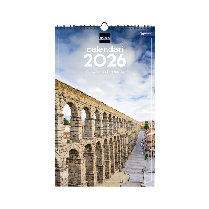 Finocam Calendario de Pared en Catalan - Anual 2026 - Imagenes Variadas - con Espiral - Espacio para Escribir - Tematica de Ciu