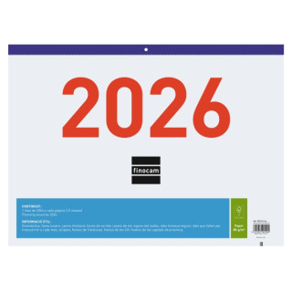 Finocam Calendario Faldilla en Catalan - Anual 2026 - Espacio para Escribir - Formato F94 - 430x3x310mm - Numeros Grandes - Col
