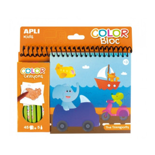 Apli Bloc de Dibujos de Transportes con Ceras - Ilustrado por Isabelle Nicolle - 45 Paginas - 5 Ceras de Colores - Ideal para V