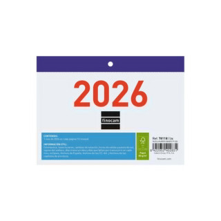 Finocam Calendario Faldilla - Anual 2026 - Formato F91 - 150x3x105mm - Numeros Grandes - Color Blanco y Azul