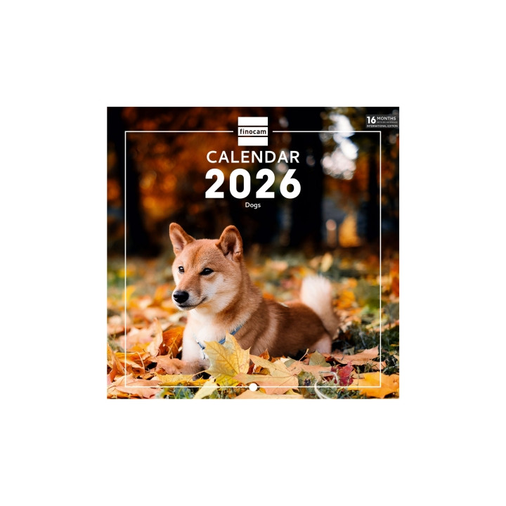Finocam Calendario de Pared Internacional - Anual 2026 - Imagenes Variadas - 191x5x185mm - Tematica de Perros