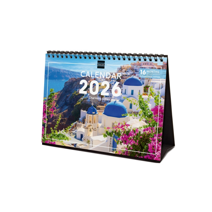 Finocam Calendario de Sobremesa Internacional - Anual 2026 - Imagenes Variadas - 210x70x155mm - Tematica de Ciudades y Pueblos