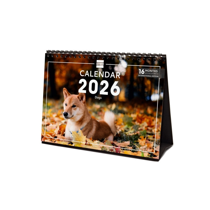 Finocam Calendario de Sobremesa Internacional - Anual 2026 - Imagenes Variadas - 210x70x155mm - Tematica de Perros