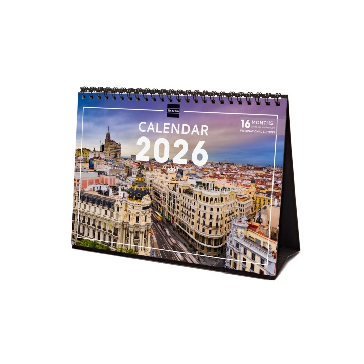 Finocam Calendario de Sobremesa Internacional - Anual 2026 - Imagenes Variadas - 210x70x155mm - Tematica de Madrid