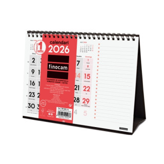 Finocam Calendario de Sobremesa en Catalan - Anual 2026 - Espacio para Notas - 210x70x160mm - Numeros Grandes - Color Blanco y