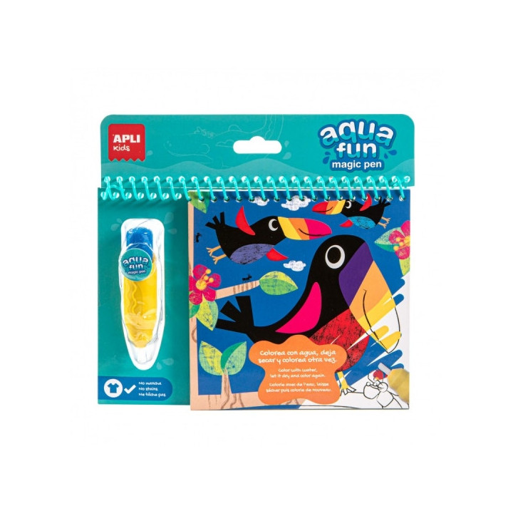 Apli Bloc para Colorear con Pincel de Agua Jungla - Ilustrado por Liza Lewis - Reutilizable - Sin Manchas - Compacto y Portatil