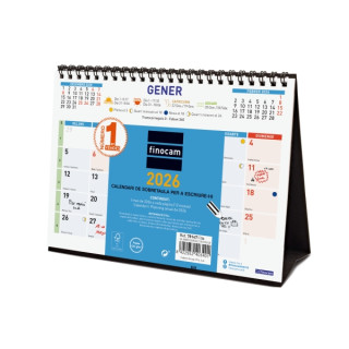 Finocam Calendario de Sobremesa en Catalan - Anual 2026 - Formato S - 210x70x155mm - Espacio para Escribir - Color Azul y Blanc