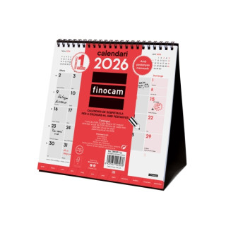 Finocam Calendario de Sobremesa en Catalan - Anual 2026 - Meses en Solapa - 190x70x205mm - Espacio para Escribir - Color Blanco