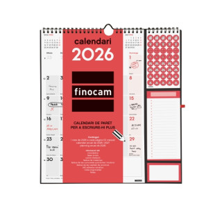 Finocam Calendario de Pared en Catalan - Anual 2026 - Anilla Portaboligrafo - 300x11x335mm - Espacio para Escribir - Color Blan