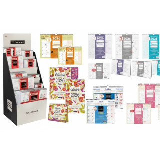 Finocam Expositor de Pie con 169 Calendarios Neutros Surtidos - Anual 2026 - Estructura de Carton - Color Surtidos