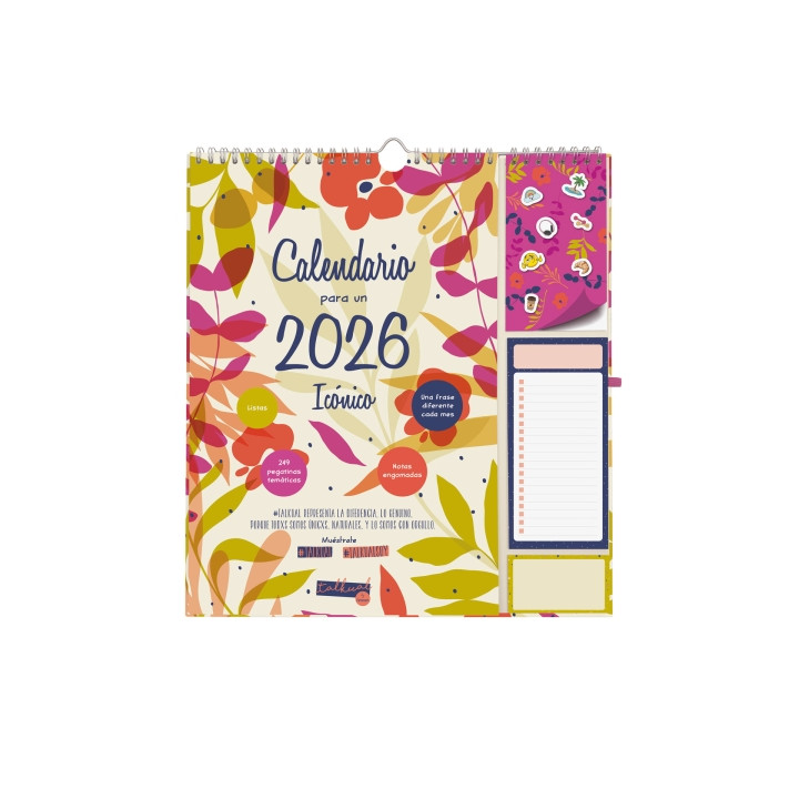 Finocam Talkual Calendario de Pared - Anual 2026 - Anilla Portaboligrafo - 300x11x335mm - Espacio para Escribir - Color Surtido