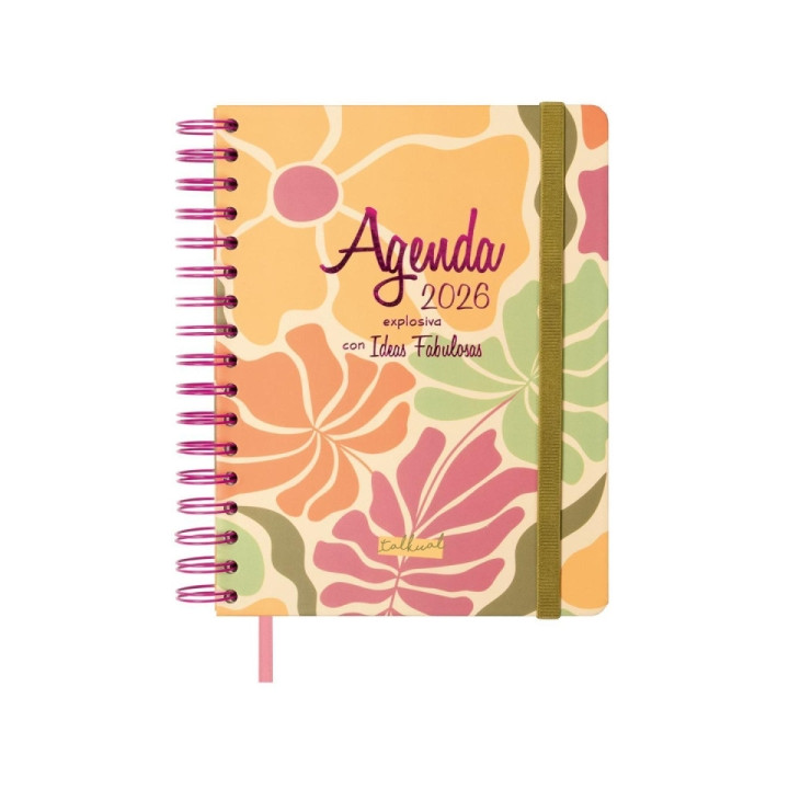 Finocam Talkual Agenda de Espiral - Anual 2026 - Tapa Dura - Cierre de Goma - Formato 1/4 - 155x217mm - 1 Dia por Pagina - Tema