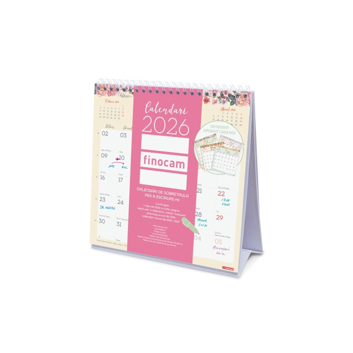 Finocam Design Calendario de Sobremesa en Catalan - Anual 2026 - 190x70x205mm - Color Surtidos