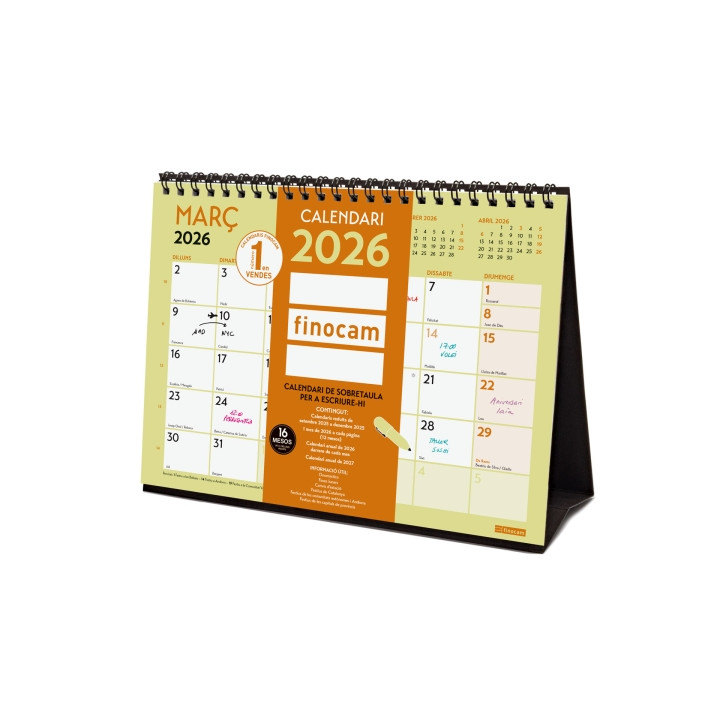 Finocam Grafik Calendario de Sobremesa en Catalan - Anual 2026 - 210x70x155mm - Espacio para Escribir - Color Surtidos