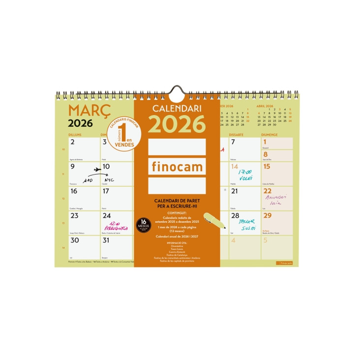 Finocam Grafik Calendario de Pared en Catalan - Anual 2026 - 297x10x212mm - Espacio para Escribir - Color Surtidos