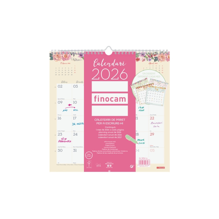 Finocam Design Calendario de Pared en Catalan - Anual 2026 - 300x5x310mm - Color Surtidos