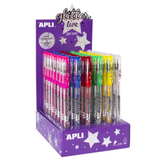 Apli Gel Pen Glitter Live - 48 Boligrafos de Tinta Gel con Purpurina - Resistentes