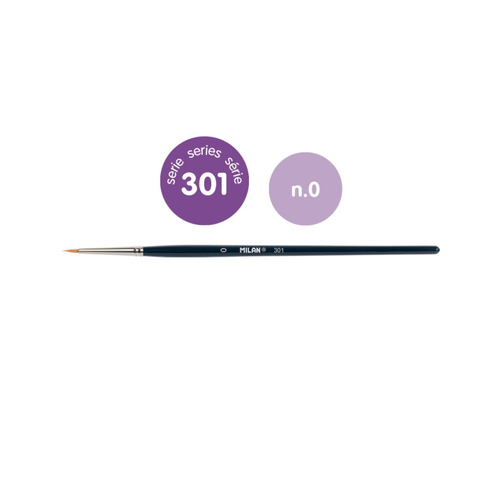 Milan 301 Pack de 12 Pinceles para Trabajos Finos Numero 0 - Bolsa con Colgador - Pelo Sintetico - Color Negro