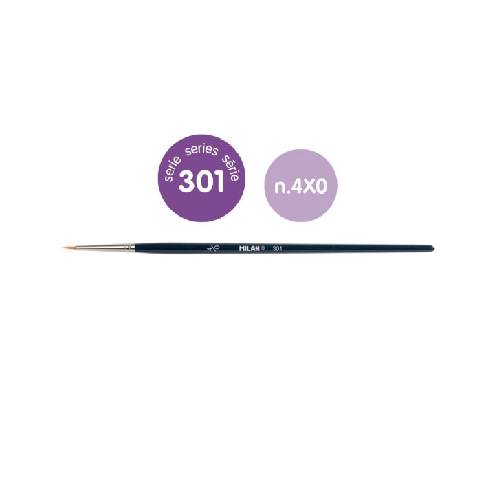 Milan 301 Pack de 12 Pinceles para Trabajos Finos Numero 4/0 - Bolsa con Colgador - Pelo Sintetico - Color Negro