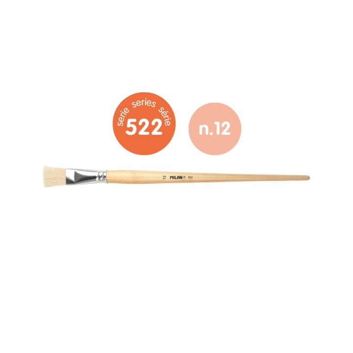 Milan 522 Pack de 4 Pinceles Planos para Oleo Numero 12 - Bolsa con Colgador - Cerda Natural - Color Madera Claro