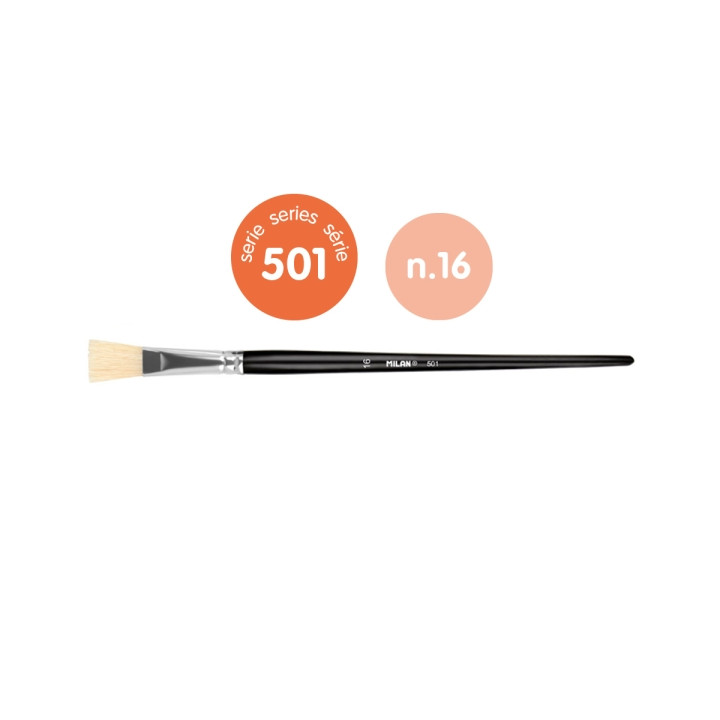 Milan 501 Pack de 4 Pinceles Planos Numero 16 - Bolsa con Colgador - Cerda Natural - Color Negro
