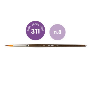 Milan 311 Pack de 6 Pinceles Redondos Numero 8 - Bolsa con Colgador - Pelo Sintetico - Color Madera Oscuro