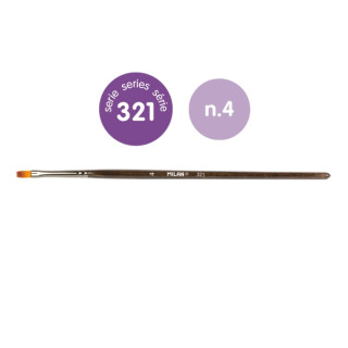Milan 321 Pack de 12 Pinceles Planos Numero 4 - Bolsa con Colgador - Pelo Sintetico - Color Madera Oscuro