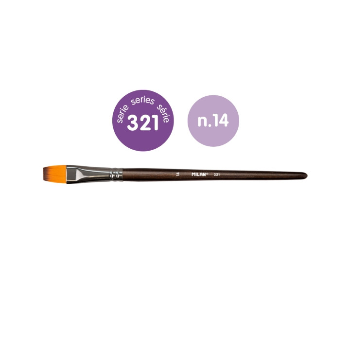 Milan 321 Pack de 3 Pinceles Planos Numero 14 - Bolsa con Colgador - Pelo Sintetico - Color Madera Oscuro