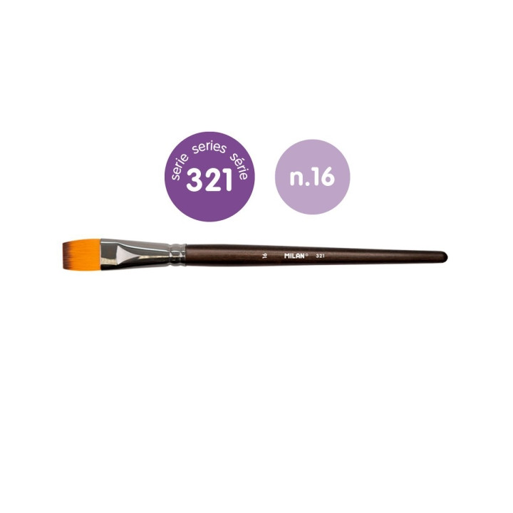 Milan 321 Pack de 3 Pinceles Planos Numero 16 - Bolsa con Colgador - Pelo Sintetico - Color Madera Oscuro