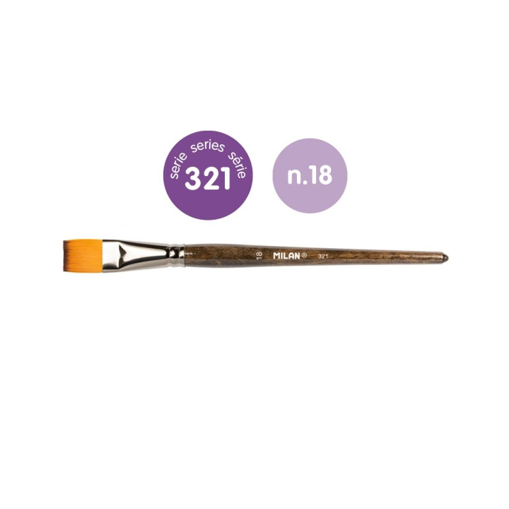 Milan 321 Pack de 3 Pinceles Planos Numero 18 - Bolsa con Colgador - Pelo Sintetico - Color Madera Oscuro